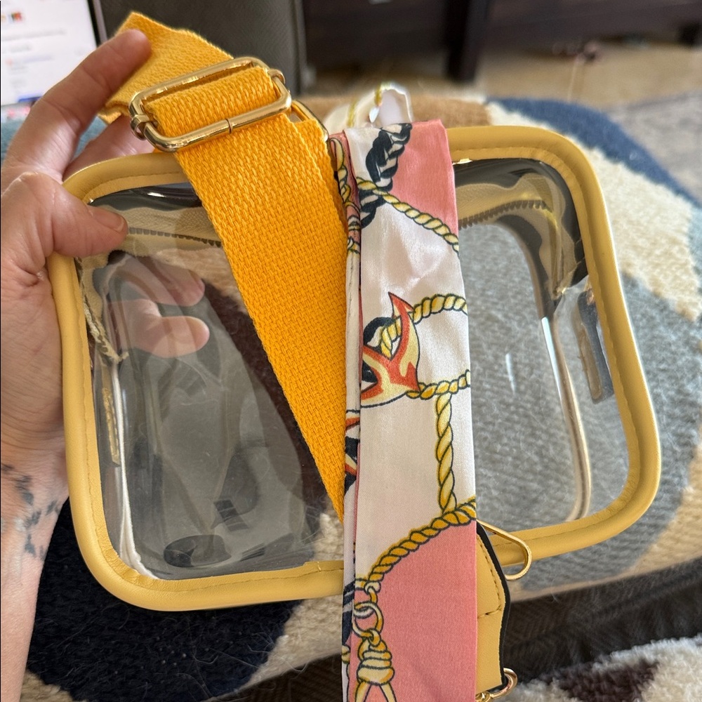 Clear Yellow Crossbody Bag with Scarf Strap